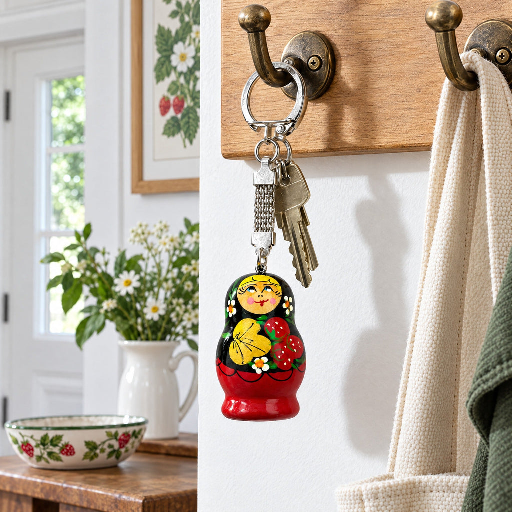 Strawberry Nesting Doll Wooden Key Chains 4 Inches