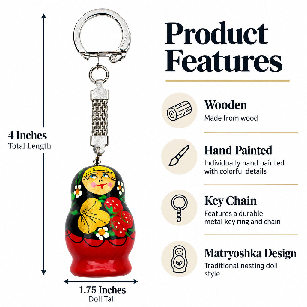 Strawberry Nesting Doll Wooden Key Chains 4 Inches