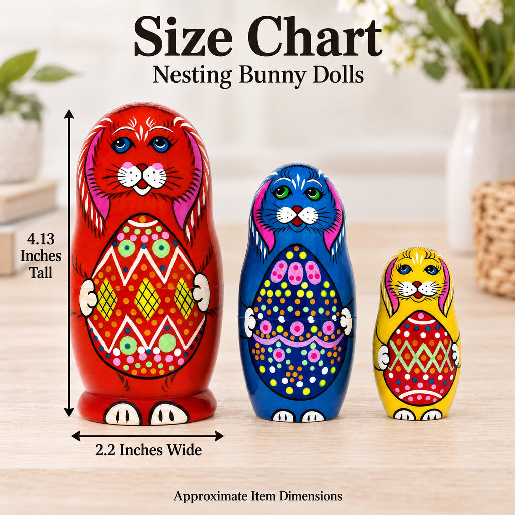 Wooden Easter Bunny Nesting Dolls - Spring Stacking Matryoshka 4.13 Inches