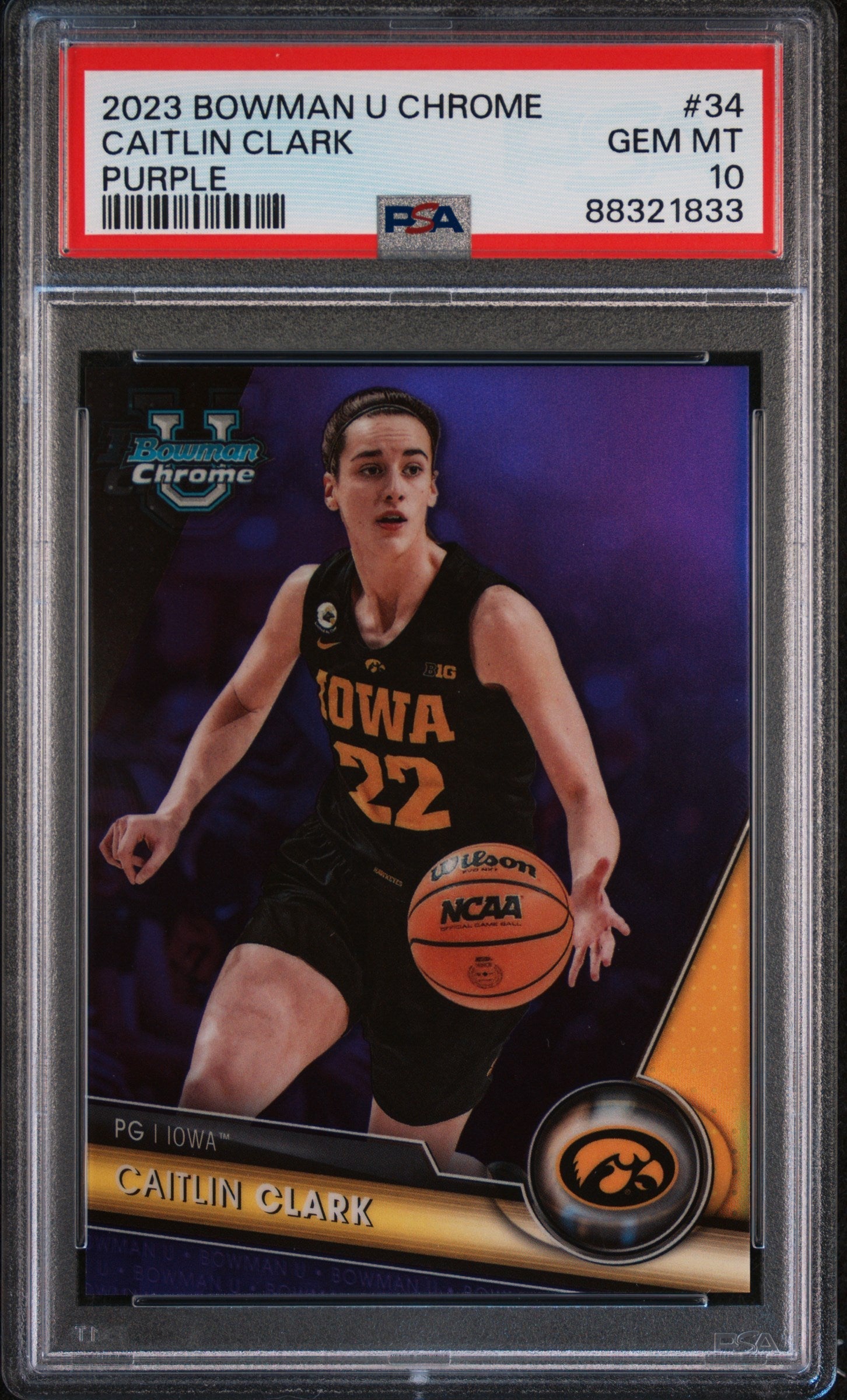 Graded 2023 Topps Bowman U Chrome Caitlin Clark #34 Purple #/399 Rookie RC Basketball Card PSA 10 Gem Mint