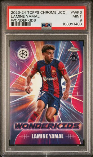 Graded 2023 Topps Chrome UCC Lamine Yamal #WK3 Wonderkids Rookie RC Soccer Card PSA 9 Mint
