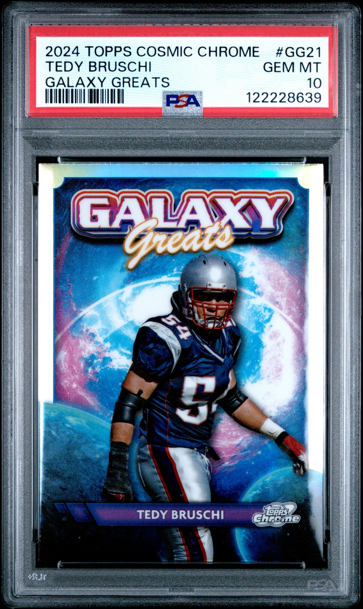 Graded 2024 Topps Cosmic Chrome Tedy Bruschi #GG21 Galaxy Greats Football Card PSA 10 Gem Mint