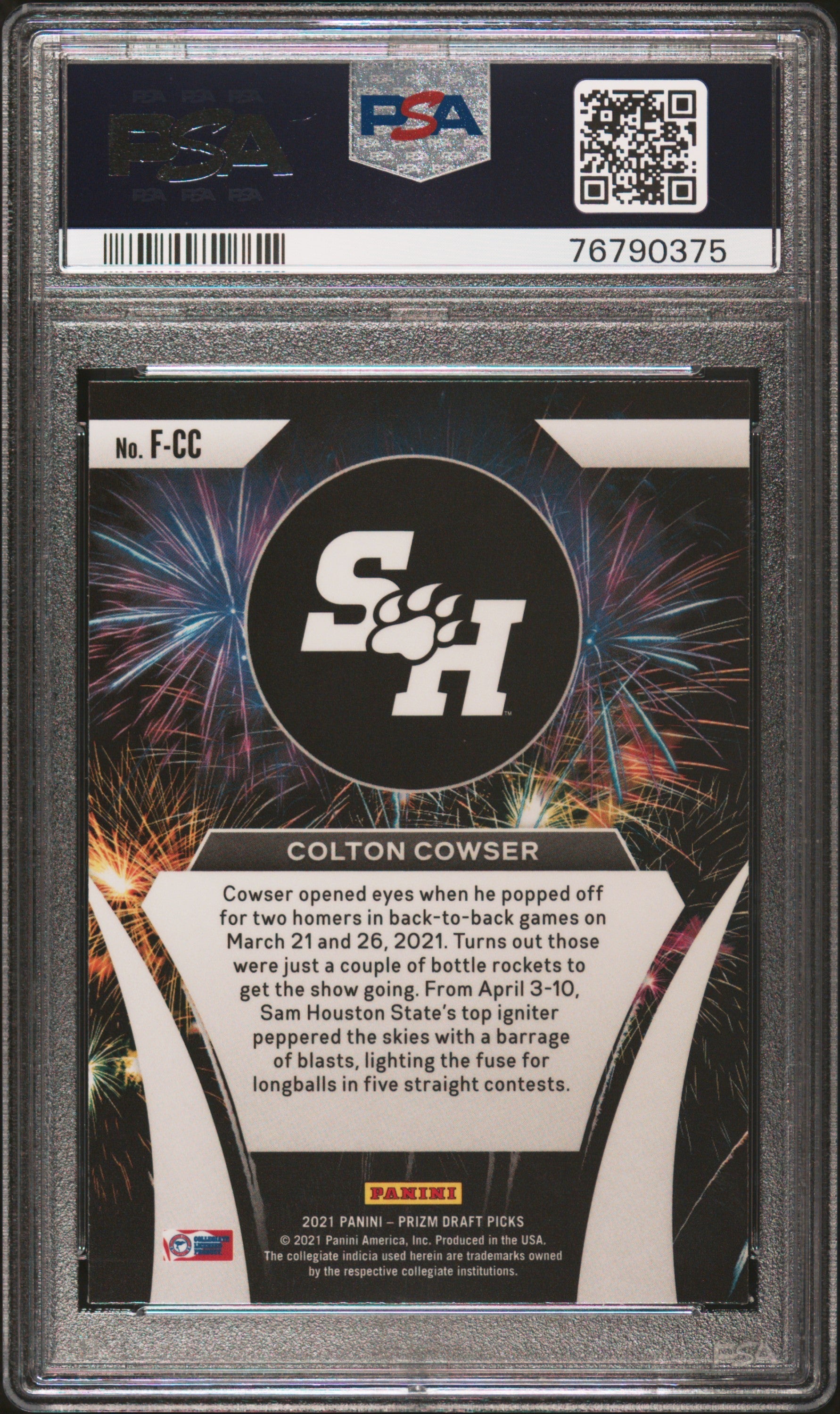 Graded 2021 Panini Prizm Draft Picks Colton Cowser #FCC Fireworks Rookie RC Baseball Card PSA 10 Gem Mint