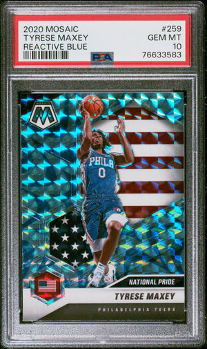 Graded 2020 Panini Mosaic Tyrese Maxey #259 Reactive Blue Rookie RC Basketball Card PSA 10 Gem Mint