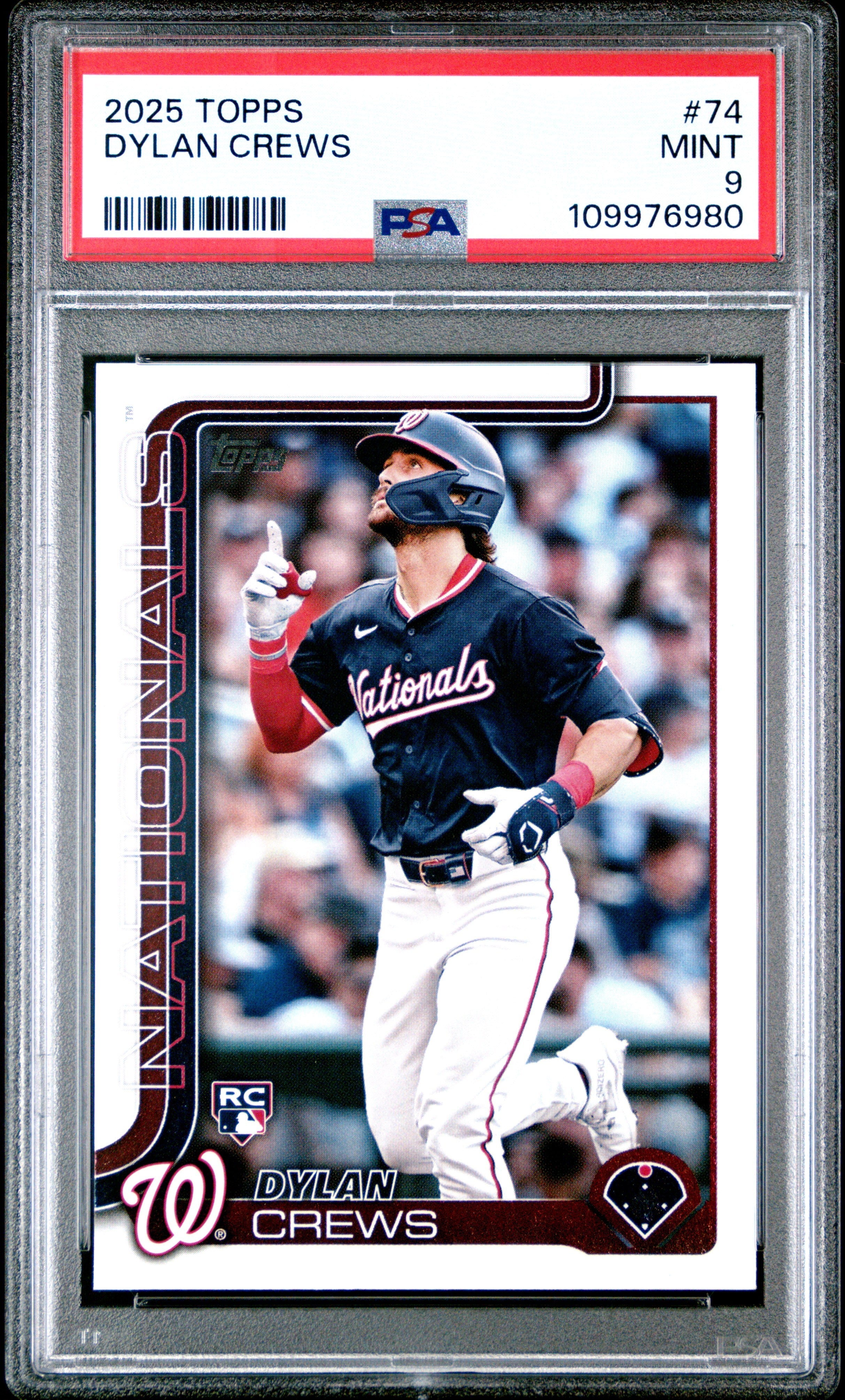 Graded 2025 Topps Dylan Crews #74 Rookie RC Baseball Card PSA 9 Mint