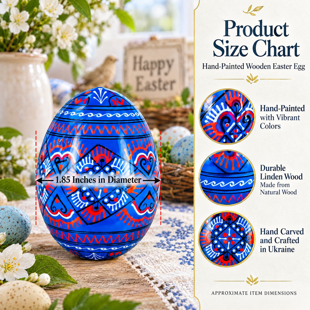 Set of 6 Geometric Pysanky Ukrainian Wooden Easter Eggs 2.5 Inches