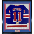 Framed Autographed/Signed Mark Messier 35x39 New York Blue Hockey Jersey Steiner Sports COA