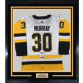 Framed Autographed/Signed Matt Murray 35x39 Pittsburgh White Hockey Jersey Beckett BAS COA