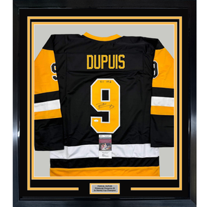 Framed Autographed/Signed Pascal Dupuis 35x39 Pittsburgh Black Hockey Jersey JSA COA