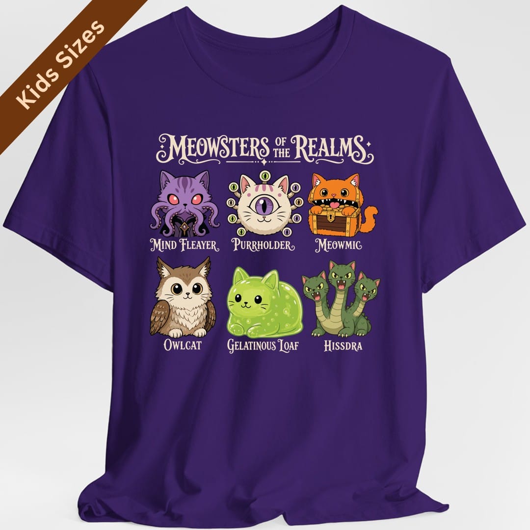 Meowsters of the Realms Kids T-Shirt