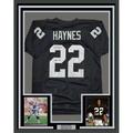Framed Autographed/Signed Michael Mike Haynes 35x39 HOF 97 Oakland Black Football Jersey Beckett BAS COA