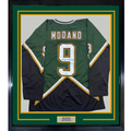 Framed Autographed/Signed Mike Modano HOF 2014 35x39 Dallas Dark Green Hockey Jersey Beckett BAS COA