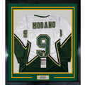 Framed Autographed/Signed Mike Modano 35x39 Dallas White Hockey Jersey Beckett BAS COA