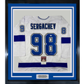 Framed Autographed/Signed Mikhail Sergachev 35x39 Tampa Bay White Hockey Jersey JSA COA