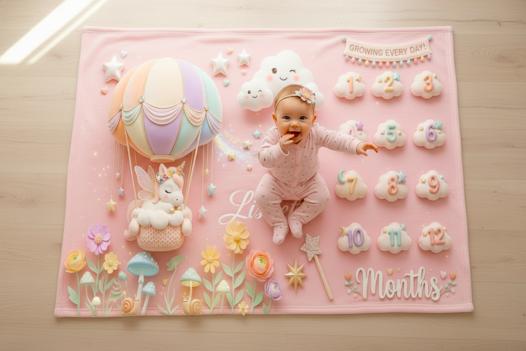 Personalized Baby Milestone Unicorn Blanket | Monthly Photo Keepsake