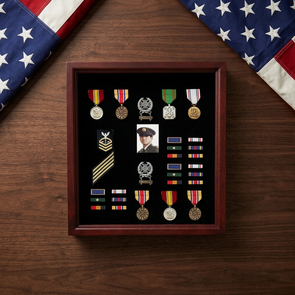 Flag Display Case Combination For Medals Photo - 3'x5' Flag