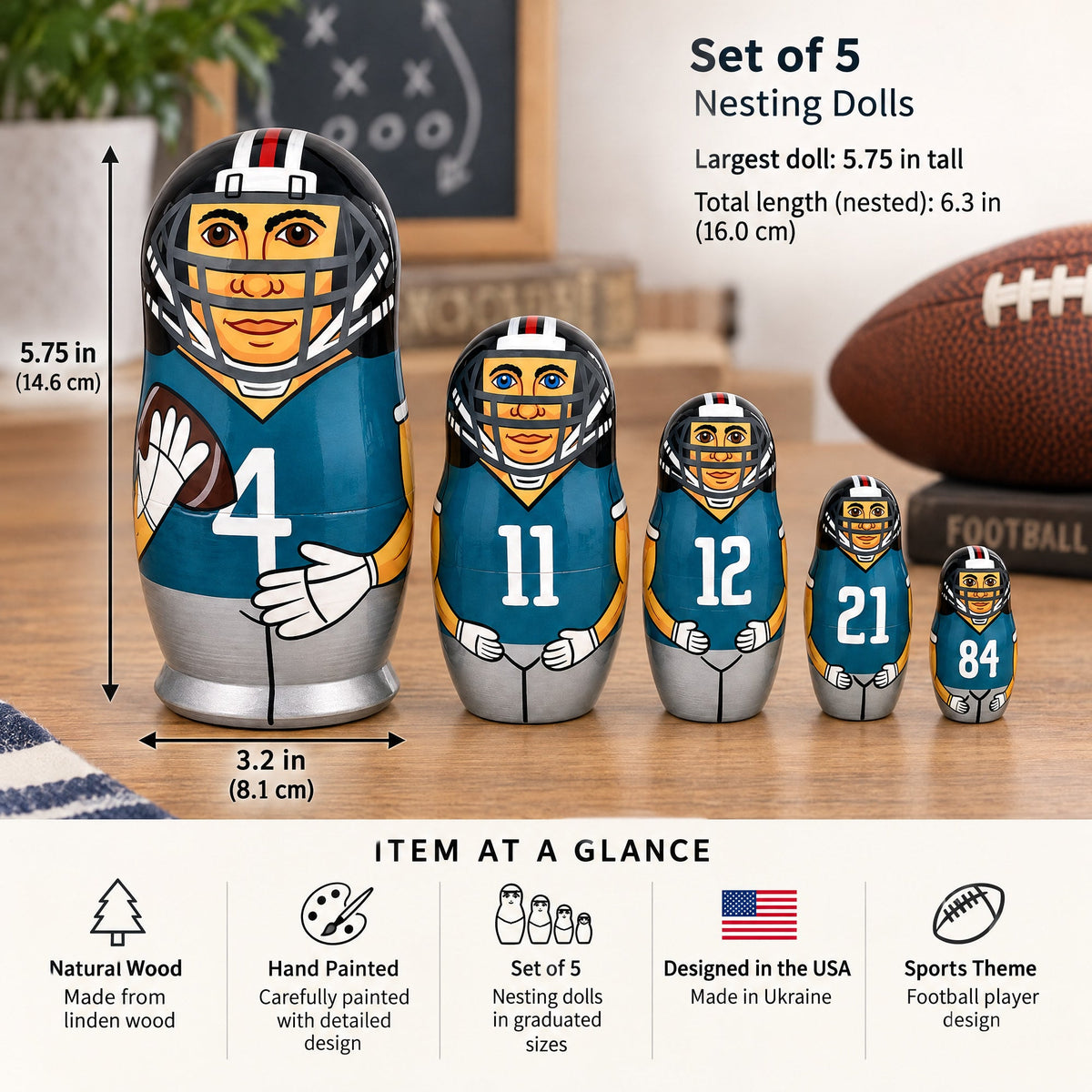 Football Wooden Nesting Dolls