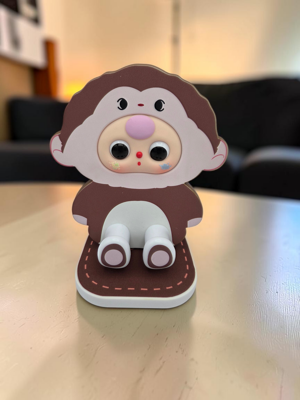 Momof2boyz Shop Baby Three BB3 TV stand featuring a cute brown hedgehog character design on a stable desk base.