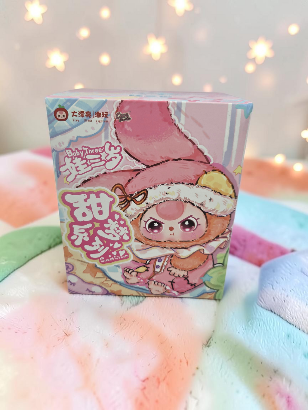 Momof2boyz Shop Baby Three Sweet Dreams blind box featuring a cute pink character illustration on pastel packaging