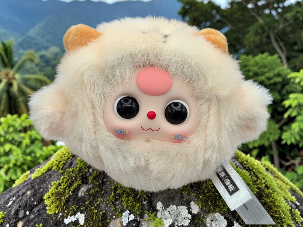 Momof2boyz Shop Baby Three Petit 12 Zodiac Head collectible figure, fluffy cream, pink nose, big eyes, kawaii design.
