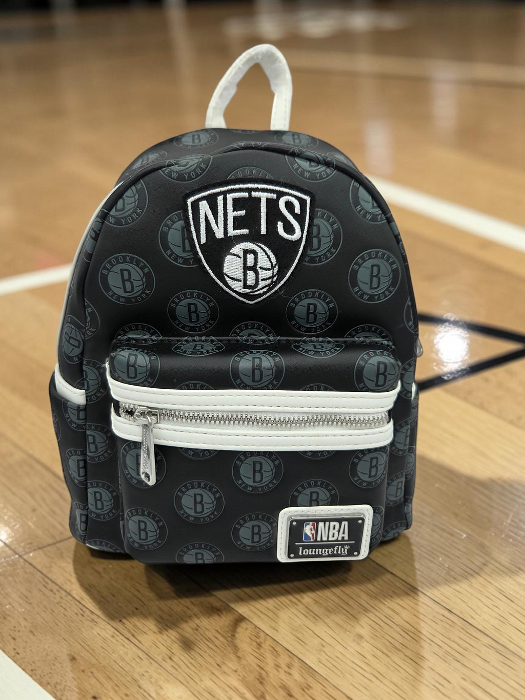 Momof2boyz Shop Brooklyn Nets Loungefly mini backpack in black synthetic leather with white trim and team logo print