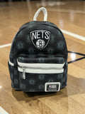 Momof2boyz Shop Brooklyn Nets Loungefly mini backpack in black synthetic leather with white trim and team logo print