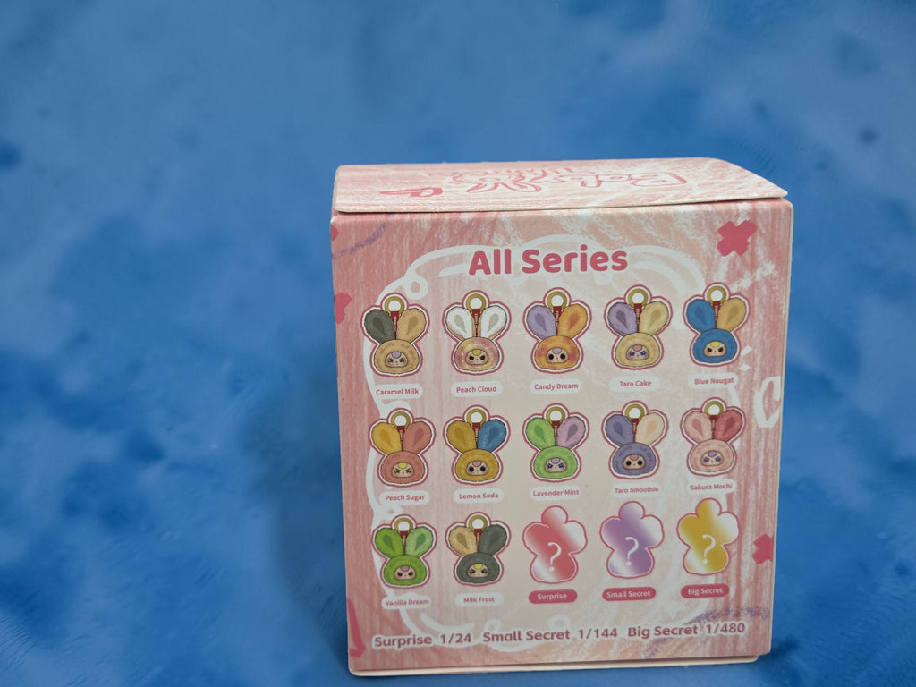 Momof2boyz Shop Baby Three Petit Macaron Cute Bunny Head V2 blind box collectible in Vanilla Dream green with mint accents. Features a plush bunny design with keychain loop.
