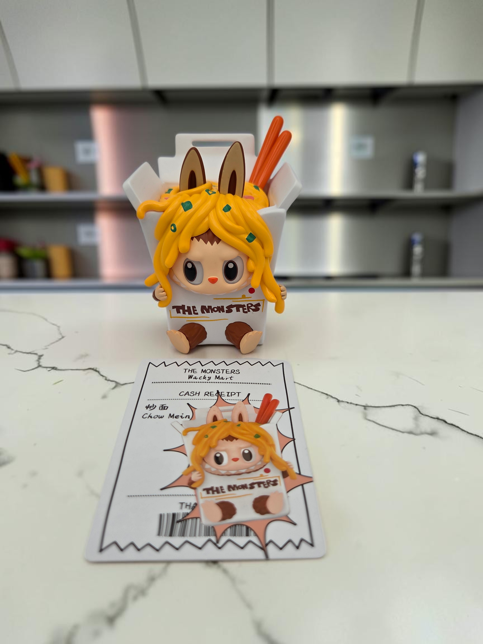 Momof2boyz Shop The Monster's Wacky Mart Chow Mein collectible figure with matching character receipt card