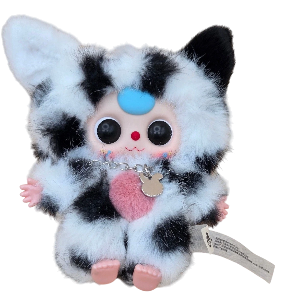 Momof2boyz Shop Dalmatian figurine with black and white fur, pink heart, and blue forehead accent.