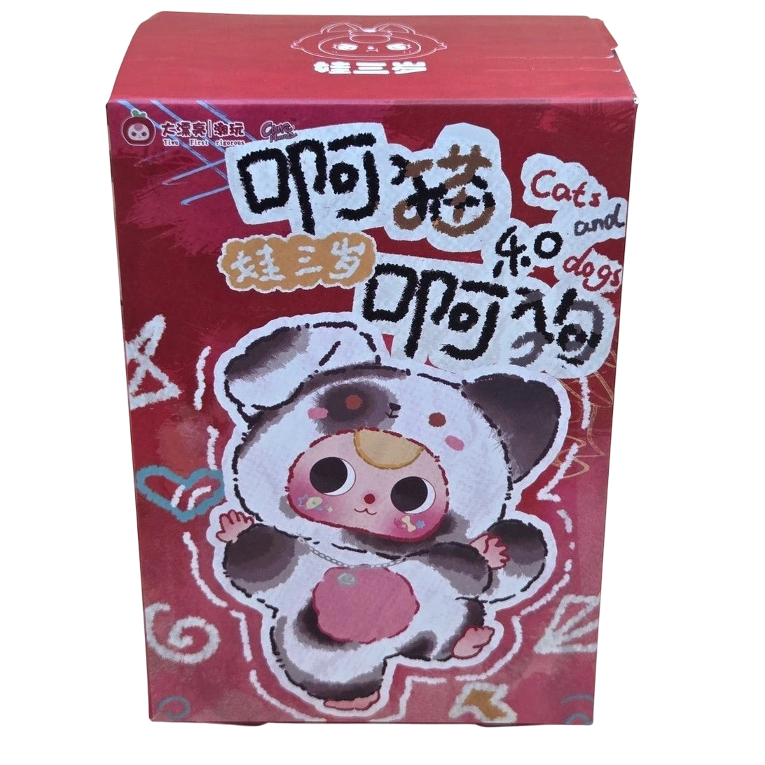 Momof2boyz Shop: Baby Three Dogs & Cats confirmed Dalmatian figurine in cute costume. Red box with cartoon art.