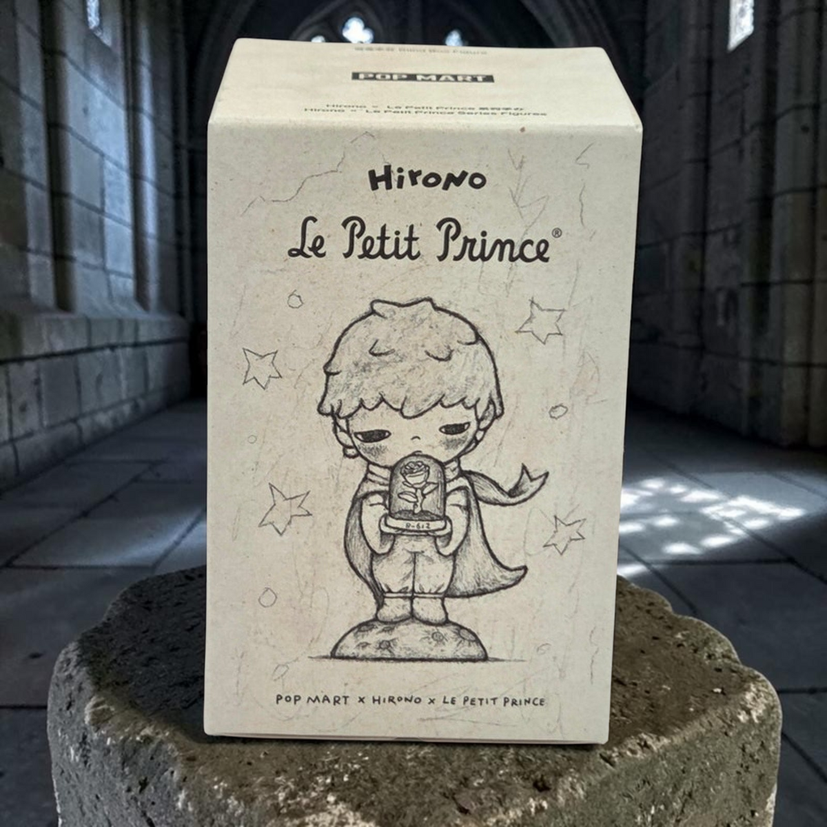 Momof2boyz Shop Popmart Hirono Le Petit Prince collectible figure box with sketch illustration of the character.