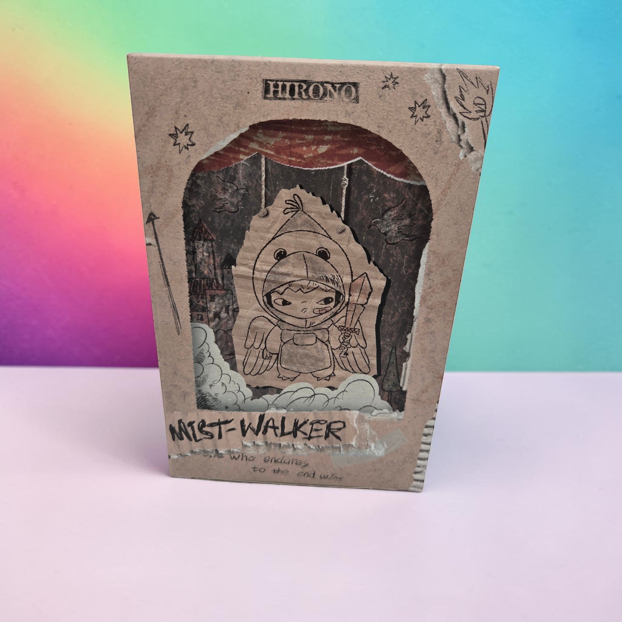 Momof2boyz Shop HIRONO Mist Walker collectible art toy in its illustrated cardboard display box