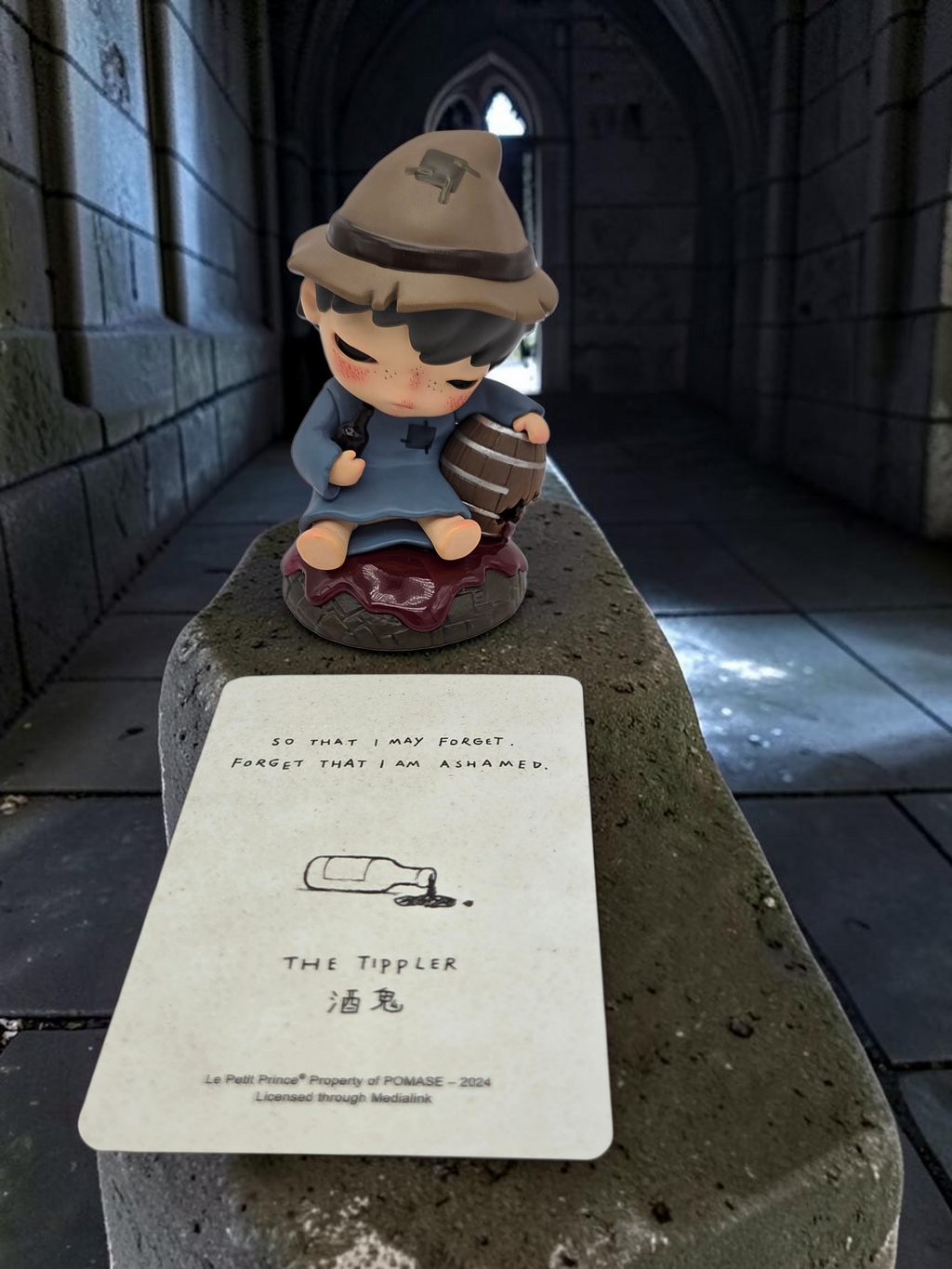 Momof2boyz Shop Hirono Le Petit Prince The Tippler collectible figure with character card on stone ledge