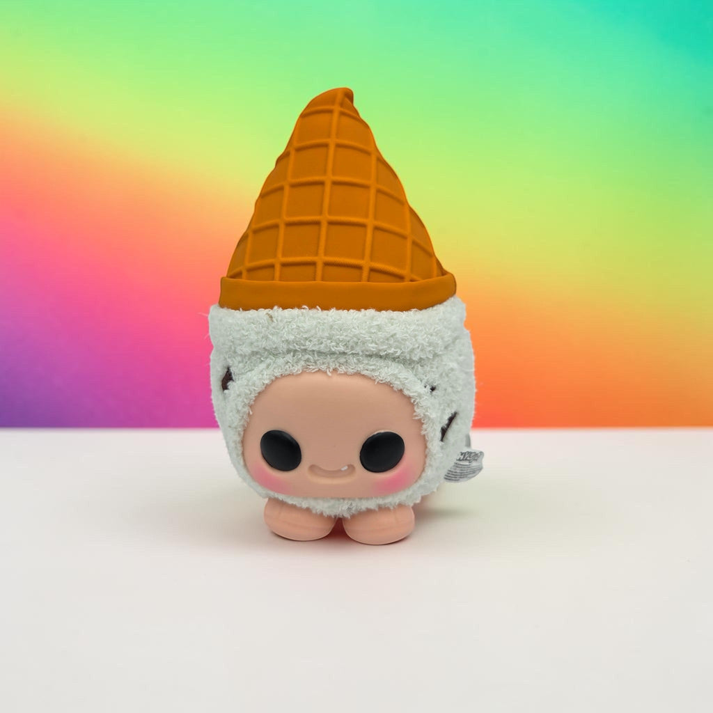 Momof2boyz Shop Hyejo Breyers ice cream vinyl figure with a waffle cone hat and soft-touch textured finish.