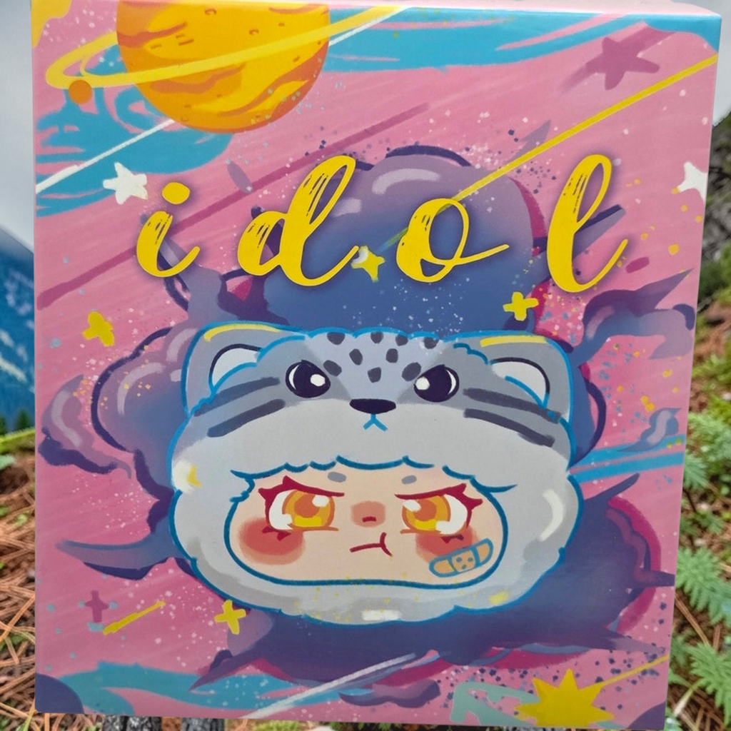 Momof2boyz Shop Idol Plush First Gen Animal Confirmed Pika blind box packaging with colorful space-themed illustration