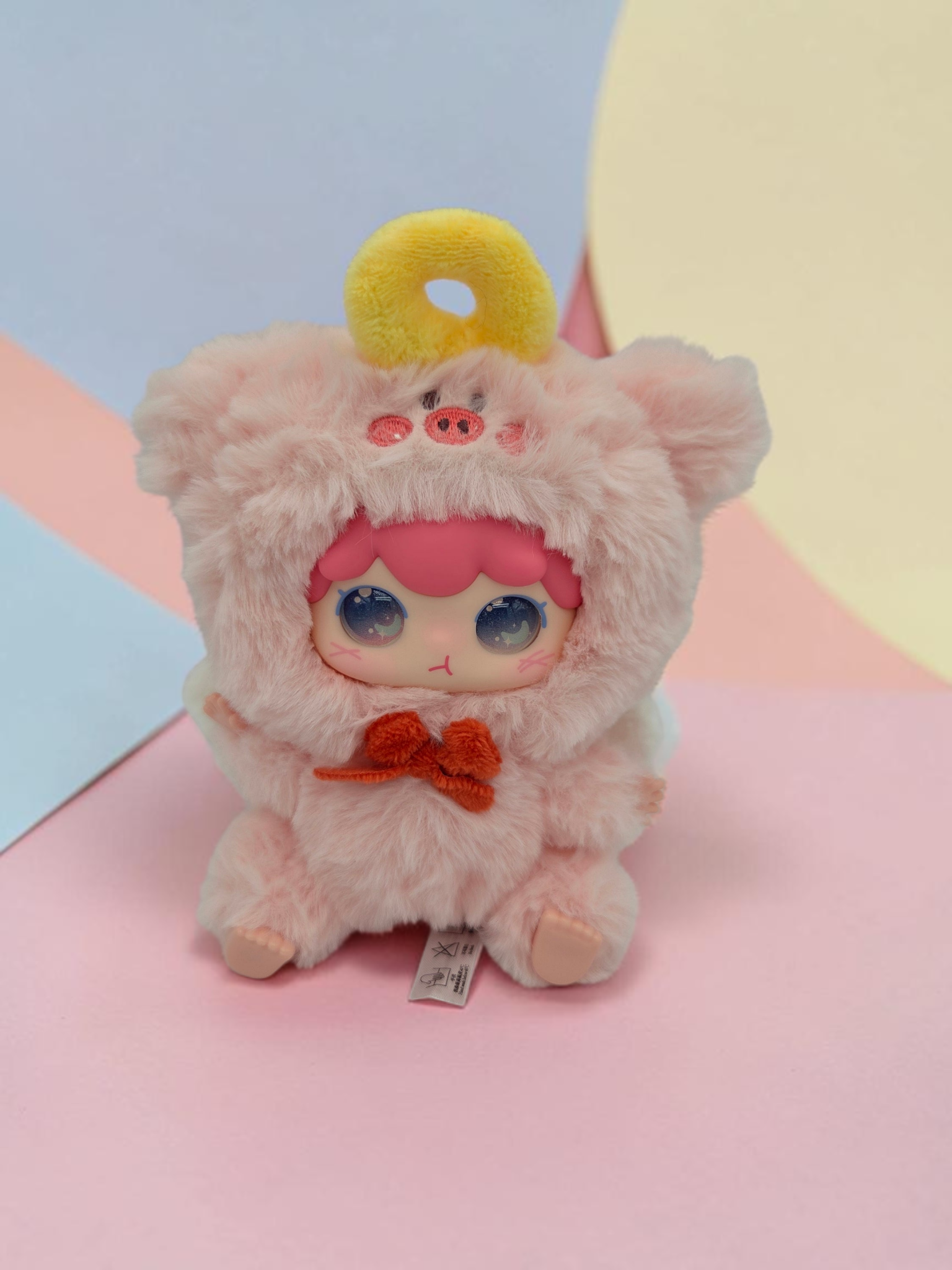 Momof2boyz Shop Kimipapa Cloudy Puff plush figure in a soft pink animal costume with a yellow halo and cute details.