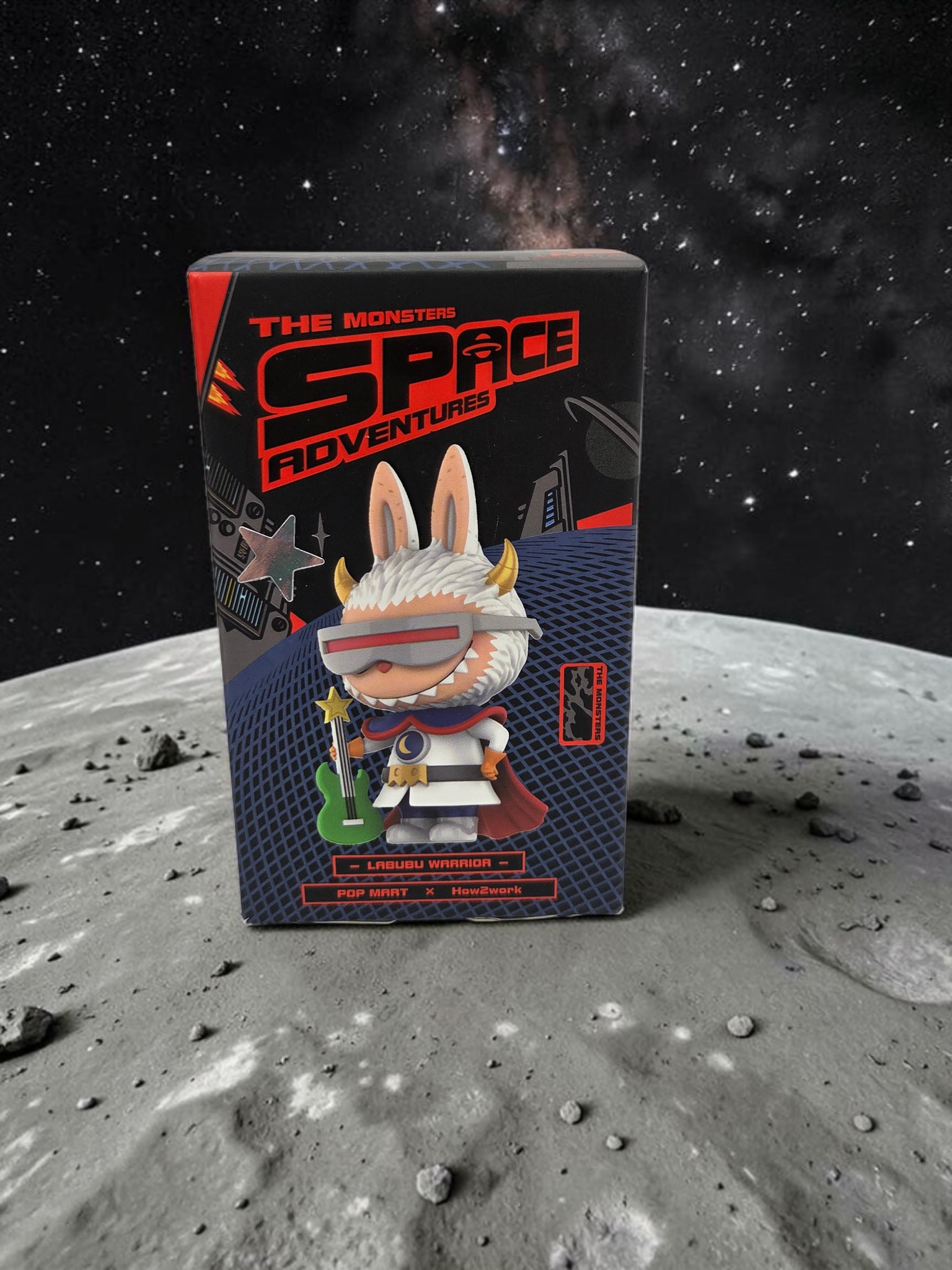 Momof2boyz Shop The Monster's Space Adventure Labubu Warrior action figure in box against a space background