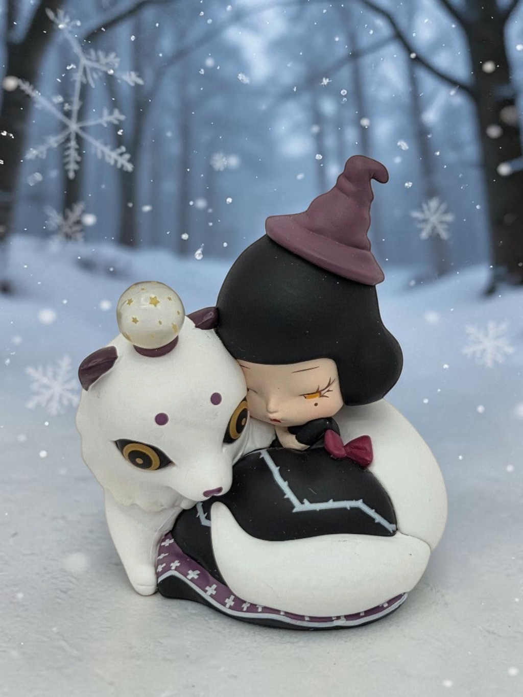Momof2boyz Shop Lilith Magic Club collectible figurine featuring a girl in a witch hat hugging a white fox creature