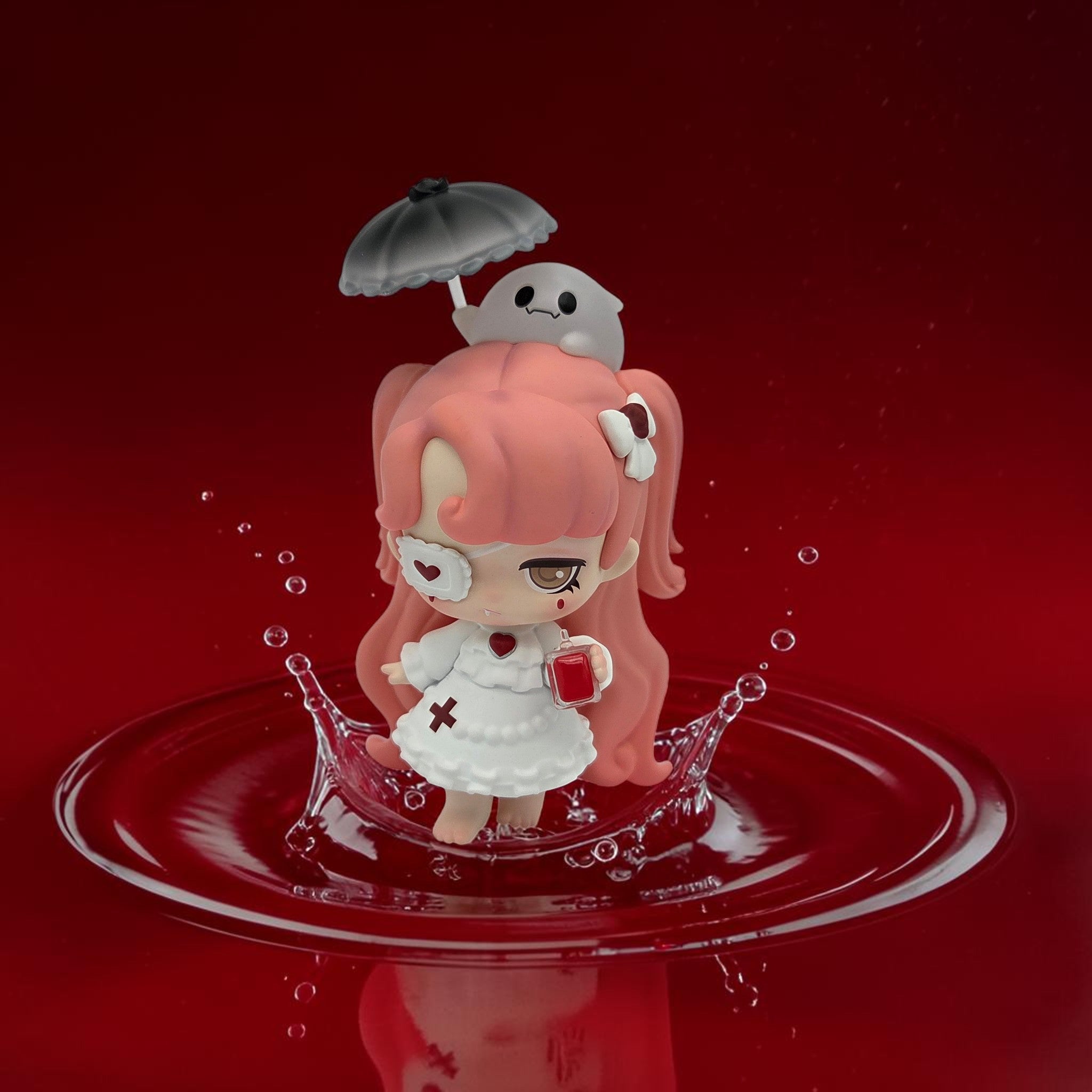 Momof2boyz Shop 52TOYS Lilith Nocturnal Shroud figure with pink hair, white dress, and a small ghost with an umbrella.