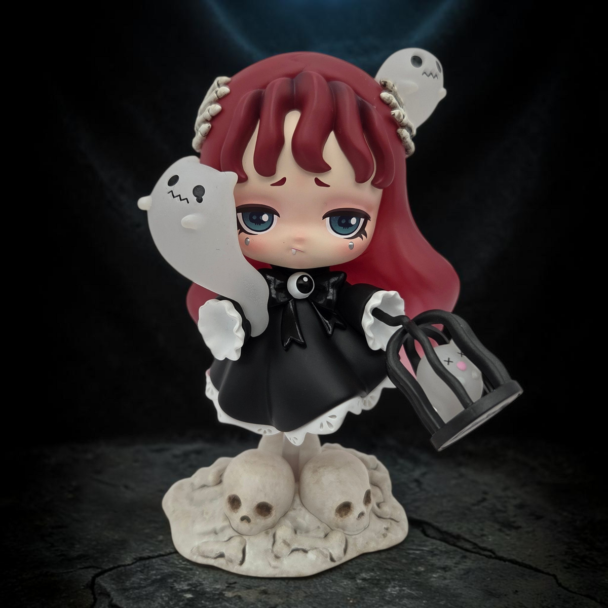 Momof2boyz Shop 52TOYS Lilith Nocturnal Shroud figure with red hair, black dress, ghost companions, and skull base.