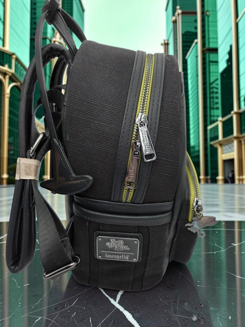 Momof2boyz Shop Loungefly Wizard of Oz Wicked Witch mini backpack in black canvas with lime green zipper accents