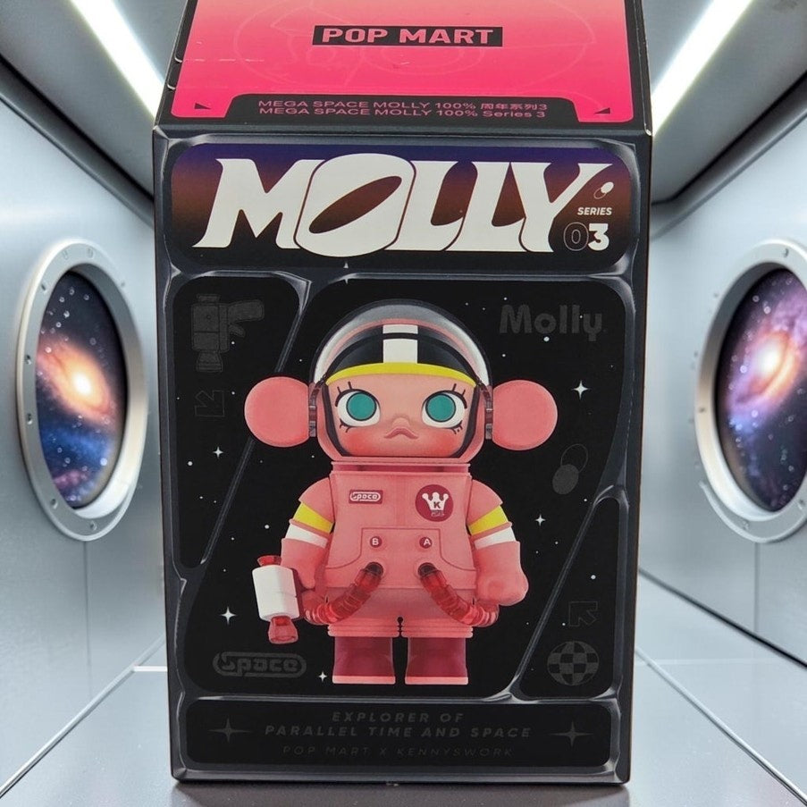 Momof2boyz Shop POP MART Mega Space Molly Series 03 collectible art toy figure in pink space suit packaging
