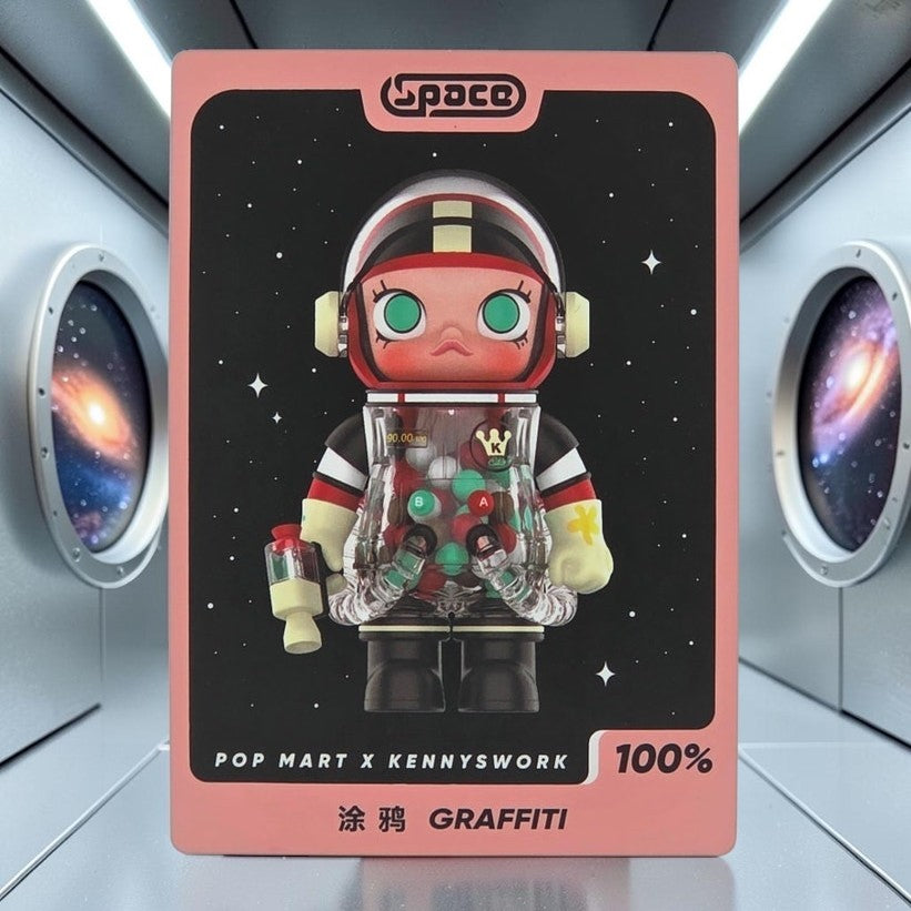 Momof2boyz Shop POP MART Mega Space Molly Graffiti art toy figure with clear helmet and colorful internal spheres
