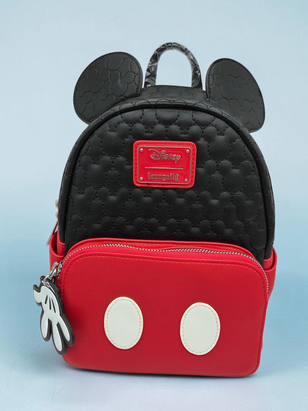 Momof2boyz Shop Disney Loungefly Mickey Mouse mini backpack in black and red synthetic leather with glove zipper pull