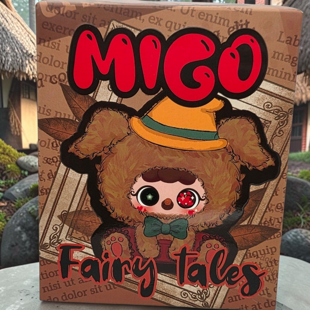 Momof2boyz Shop Migo Fairy Tales Little Pig's House plush character box featuring a cute brown fuzzy creature illustration