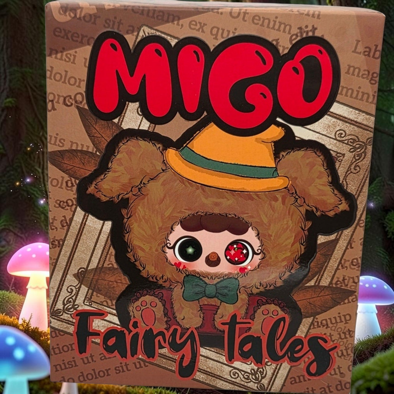 Momof2boyz Shop Migo Fairy Tales blind box packaging featuring Paula the rabbit plush character with a yellow hat