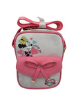 Momof2boyz Shop pink and white faux leather Minnie Mouse crossbody bag with a bow detail and heart charm.