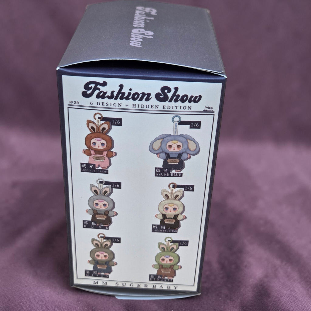 Momof2boyz Shop MM Sugar Baby Fashion Show blindbox featuring 6 collectible designs including Dusk, Conceal the Light, Azure Blue, and Cream Frosting.