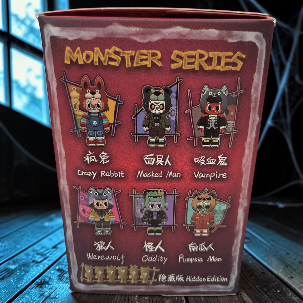 Momof2boyz Shop Rebel Monster Series collectible art toy box showing six unique horror-themed bear character designs.