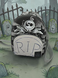 Momof2boyz Shop Nightmare Before Christmas mini backpack featuring Jack Skellington and a tombstone RIP front pocket.